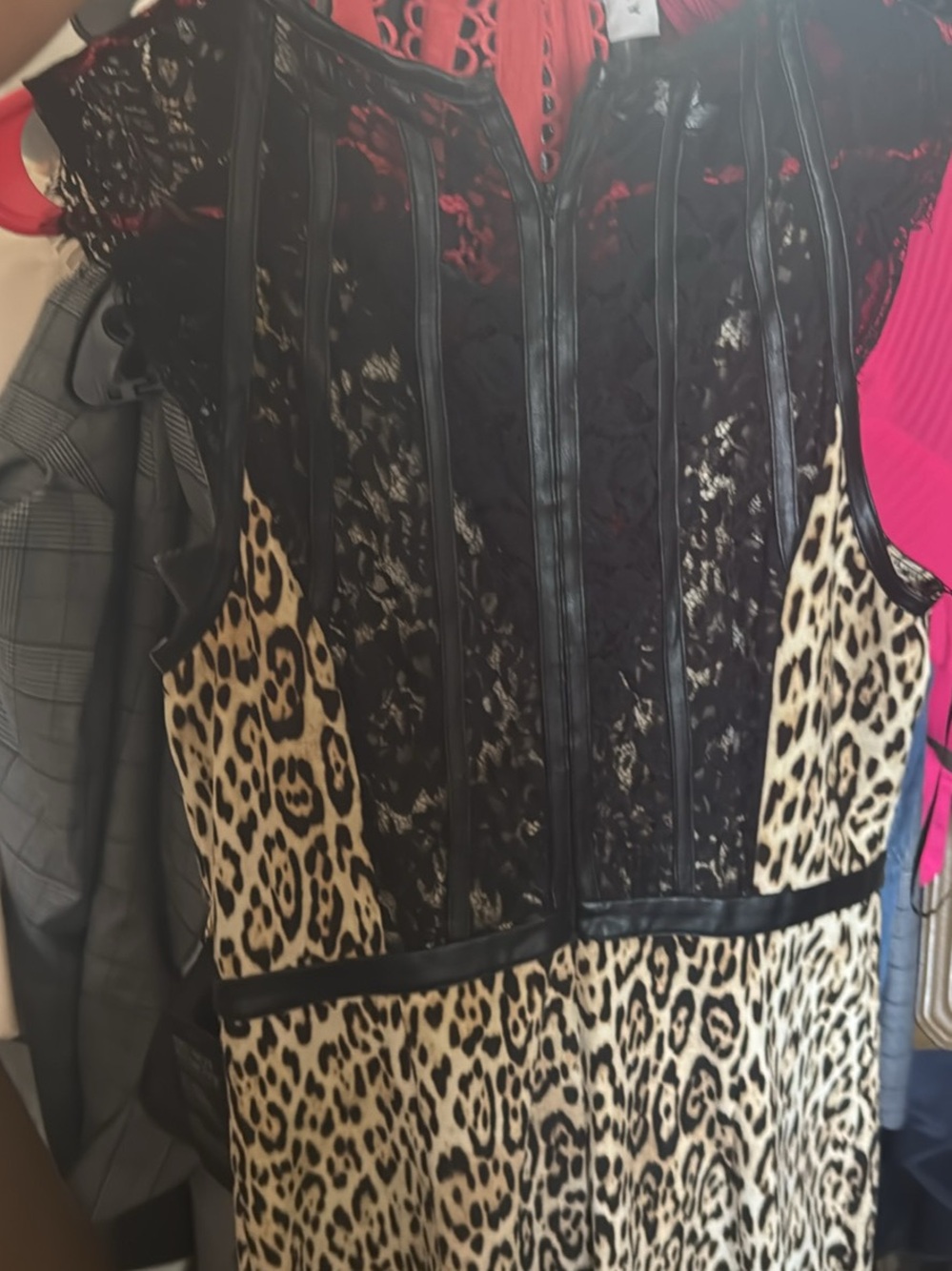 Guess by Marciano Black Lace & Leopard Midi Dress